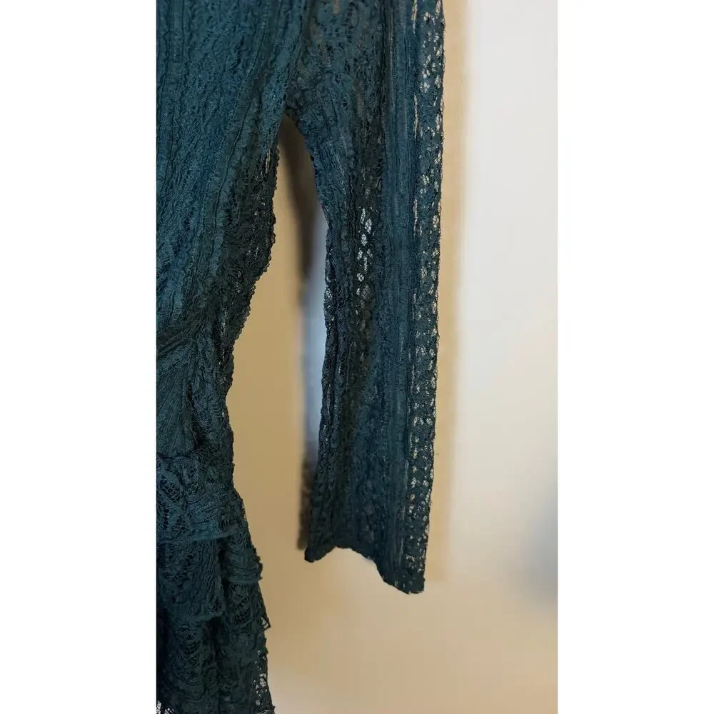 Free People Women's Tabby Tiered Mini Dress Seamoss Lace  – Sz L  NWT $128.